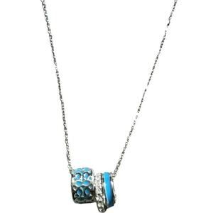Coach Signature Black Enamel Crystal Rondell Charm Silver Tone Necklace C1905‎